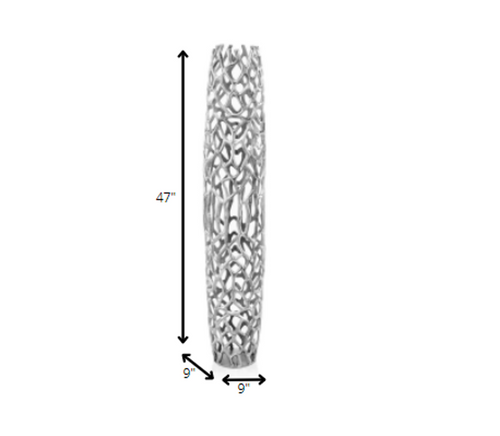 47" Aluminum Silver Twigs Cylinder Floor Vase