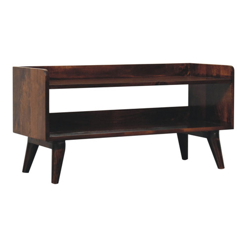35" Brown Solid Wood Storage Bench With Cabinet