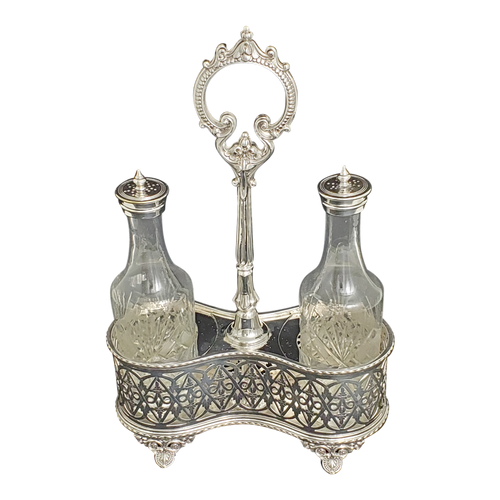 Oil and Vinegar in Frame English Silver Plate c. 1870