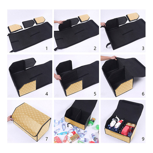 Leather Car Boot Collapsible Foldable Trunk Cargo Organizer Portable Storage Box 