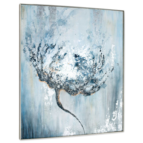 Efflorescence, Hand Painted Canvas Silver Floater Frame Painting Wall Art
