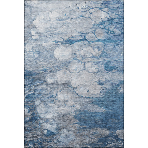 9' X 12' Blue And Ivory Abstract Washable Area Rug With UV Protection