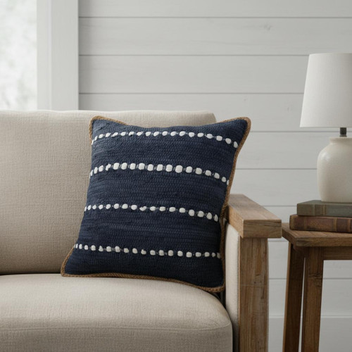 20" Blue And Cobalt Beach Striped Cotton Blend Throw Pillow