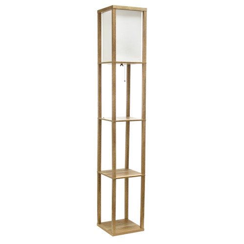 63" Brown Wood Floor Lamp With White Linen Shade