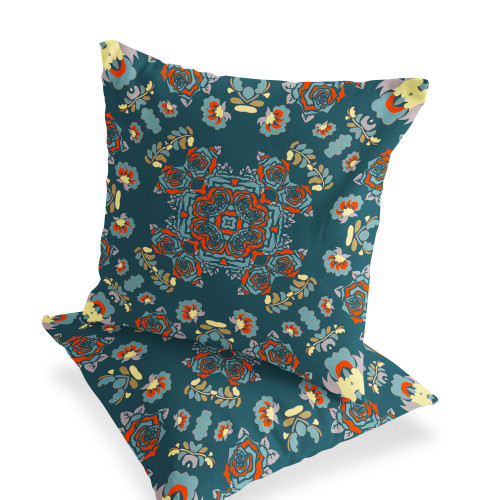 Set of Two Green And Red Botanical Indoor Outdoor Throw Pillow