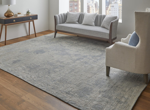 3' X 5' Gray and Silver Abstract Hand Woven Worn Faded Area Rug