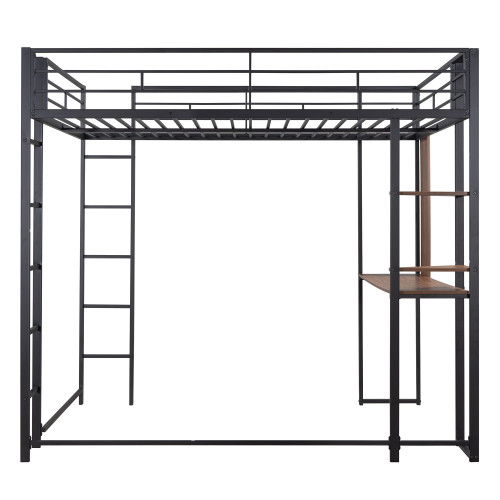 Black Slat Metal Full Double Loft Bed with Desk