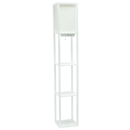 63" White Wood Floor Lamp With White Linen Shade