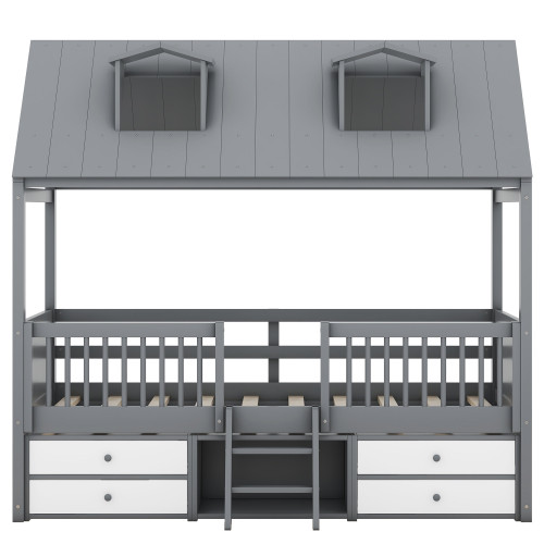Gray Wood Twin House Bed