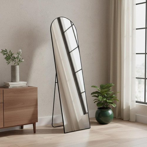 59" Black Metal Arch Freestanding Framed Standing Mirror