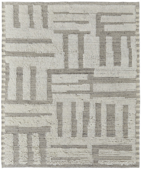 8' X 10' Gray and Ivory Wool Geometric Hand Woven Area Rug