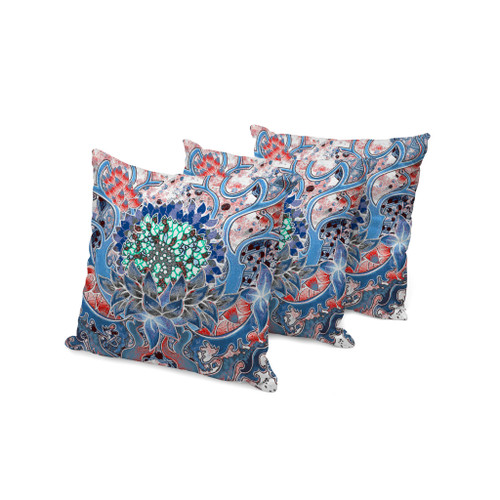 Set of Three Sky Blue And Pink Sunflower Indoor Outdoor Throw Pillow
