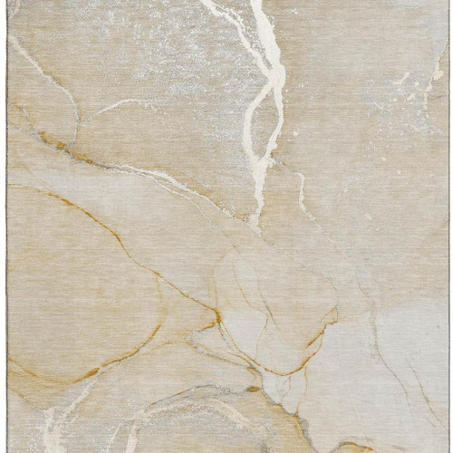 10' X 14' Beige And Ivory Abstract Washable Area Rug With UV Protection