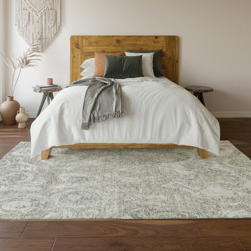 9' X 12' Ivory And Gray Abstract Washable Area Rug With UV Protection