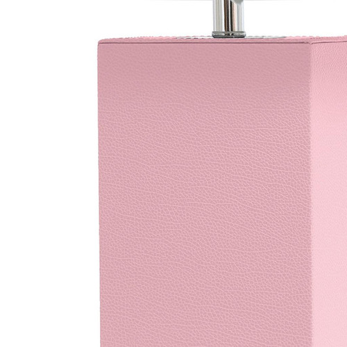 21" Pink Faux Leather USB Table Lamp LED With White Shade