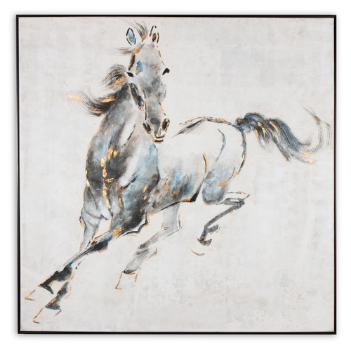 Prancing Stallion, Small, Hand Painted Canvas Black Floater Frame Painting Wall Art