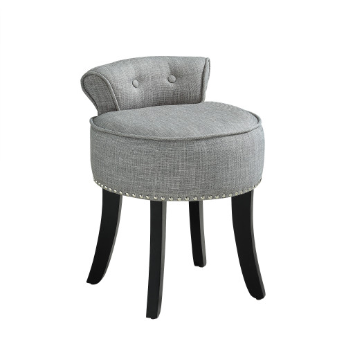 18" Gray and Black Linen Tufted Round Footstool