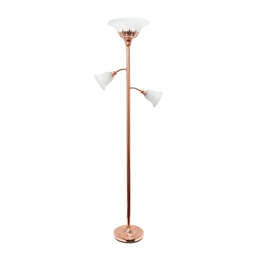 71" Rose Gold Metal Floor Lamp With White Glass Bowl Shade