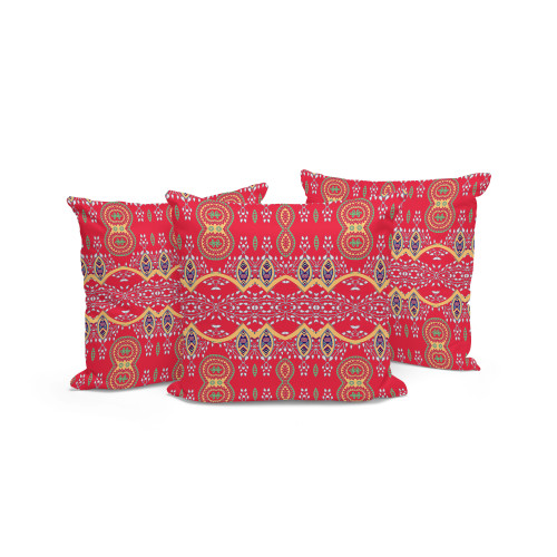 Set of Three Red Yellow And White Botanical Indoor Outdoor Throw Pillow