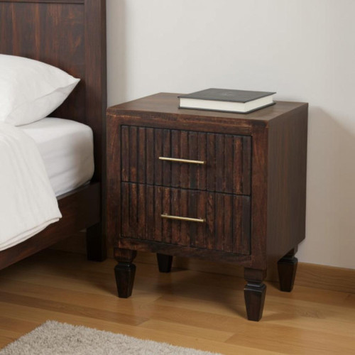 22" Brown Solid Wood Two Drawer Nightstand