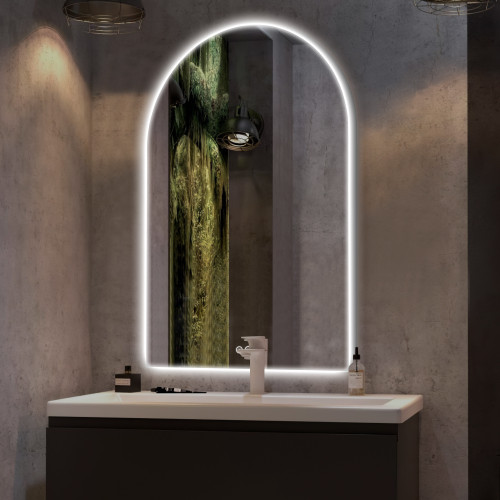 39" White Arch Lighted Wall Mounted Frameless Bathroom Vanity Mirror