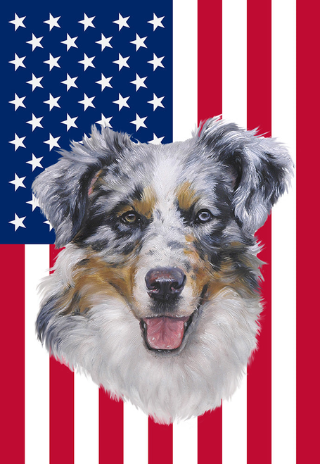 Australian Shepherd  Blue Merle - Best of Breed American Flags House and Garden Size