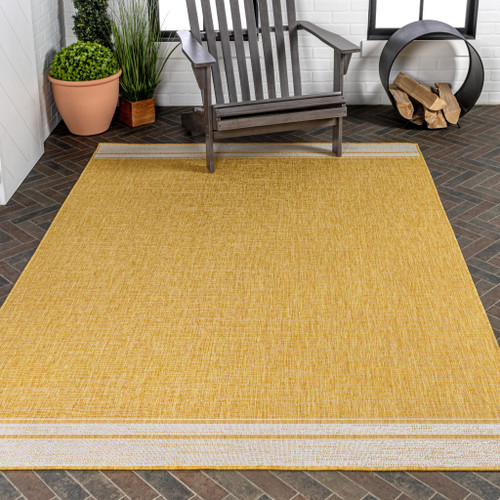 4' X 6' Yellow And Cream Indoor Outdoor Area Rug