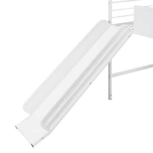 White Canopy Metal Twin Loft Bed with Slide