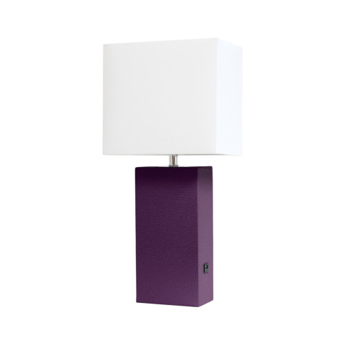 21" Eggplant Faux Leather USB Table Lamp LED With White Shade