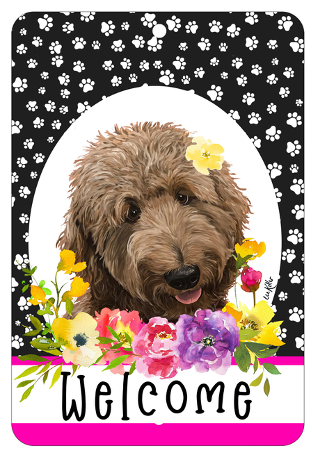 Goldendoodle Apricot - HHS Paw Prints Welcome Indoor/Outdoor Aluminum Sign