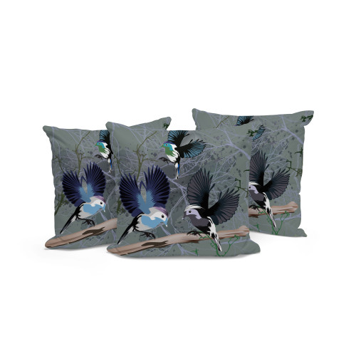 Set of Three Off White Bird Abstract Indoor Outdoor Throw Pillow