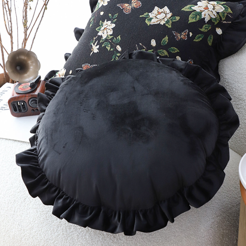 Vintage Lotus Edge Round Pillowcase Butterfly Accent