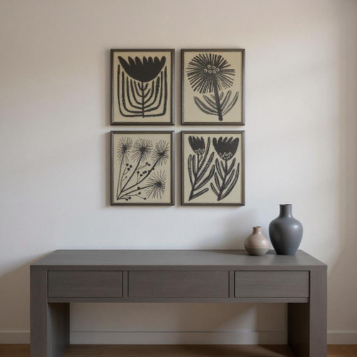 Set Of Four Simple Florals Black Framed Wall Art