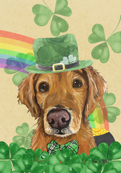 Golden Retriever  - Hippie Hound Studios Saint Patricks Day  House and Garden Flags