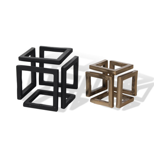 Set of Two Black And Gold Aluminum No no No no No Tabletop Sculpture