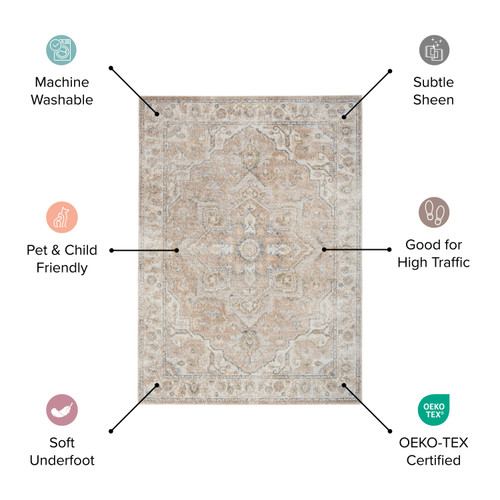 7' X 9' Rust And Ivory Floral Distressed Area Rug