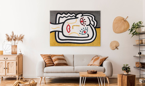 7' X 9' White Abstract Washable Area Rug