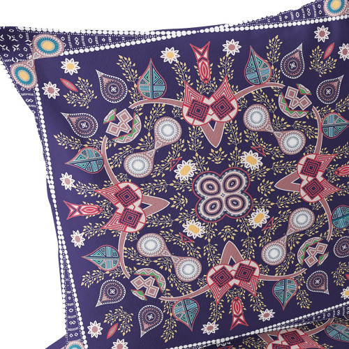 Set of Two Dark Purple And Pink Botanical Indoor Outdoor Throw Pillow