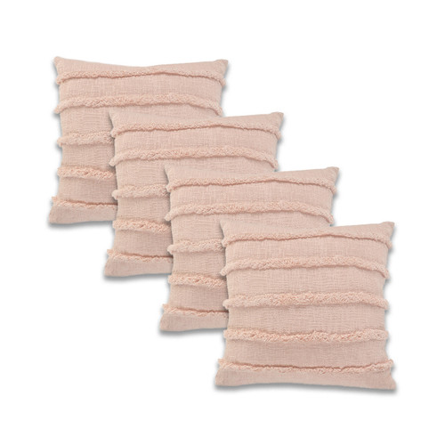 Set of Four 20" Pink And Blush Striped Cotton Throw Pillows