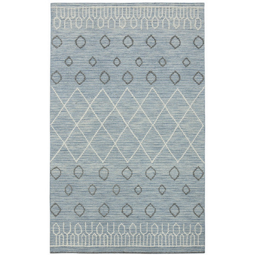 2' X 3' Blue Gray And Ivory Wool Geometric Hand Hooked Area Rug