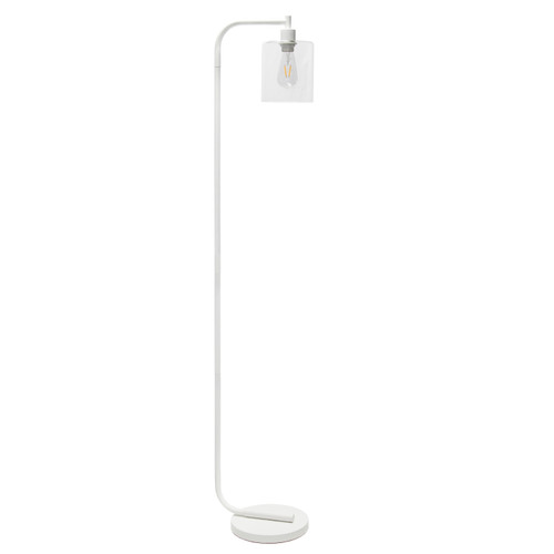 63" White Metal Arched Floor Lamp With Clear Glass Cylinder Shade