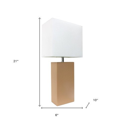 21" Beige Faux Leather Table Lamp LED With White Shade