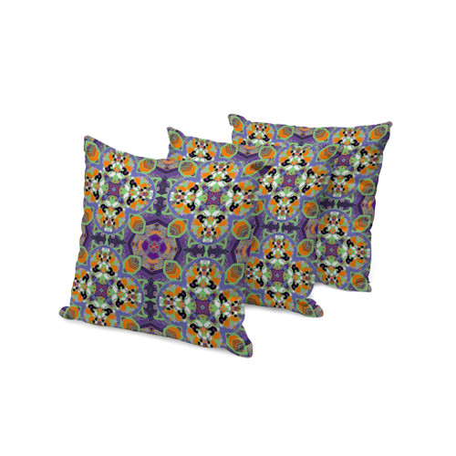 Set of Three Purple And Green Floral Indoor Outdoor Throw Pillow
