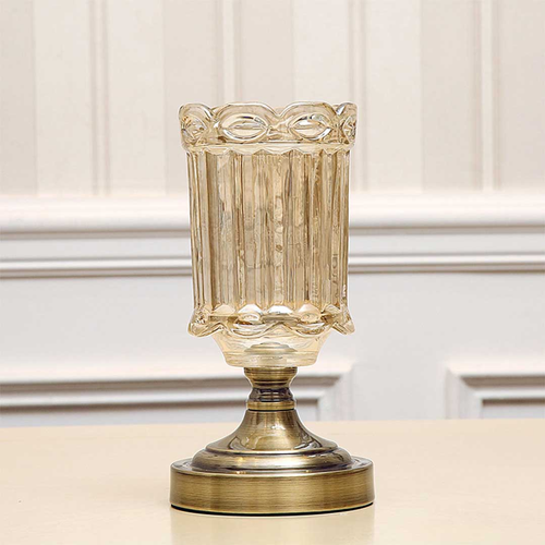 Transparent Glass Flower Vase with Metal Base Filler Vase