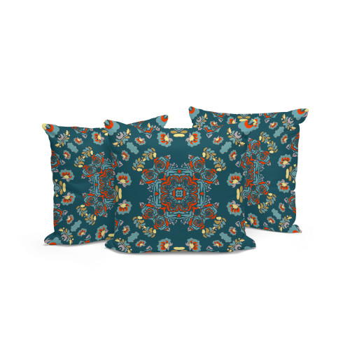 Set of Three Green And Red Botanical Indoor Outdoor Throw Pillow