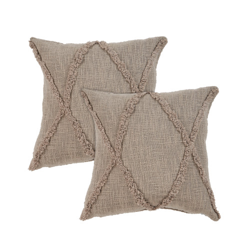 Set of Two 18" Taupe Geometric Cotton Throw Pillows with Tufts