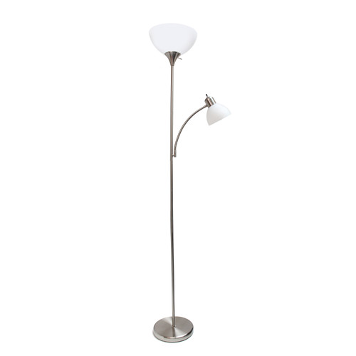 72" Nickel Metal Floor Lamp With White Bowl Shade