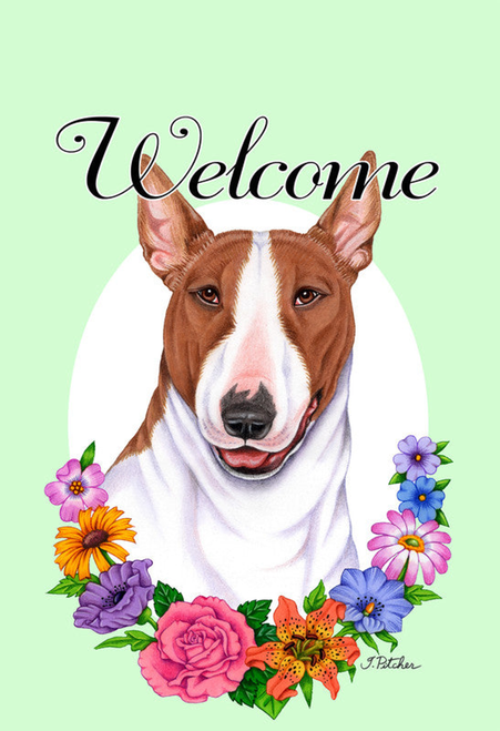 Bull Terrier Brown - Best of Breed Welcome Flowers Garden Flag 