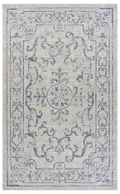 2’ x 3’ Blue Ornate Indoor Outdoor Scatter Rug