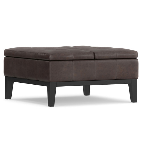 36" Brown and Dark Brown Leather Cocktail Ottoman With Storage